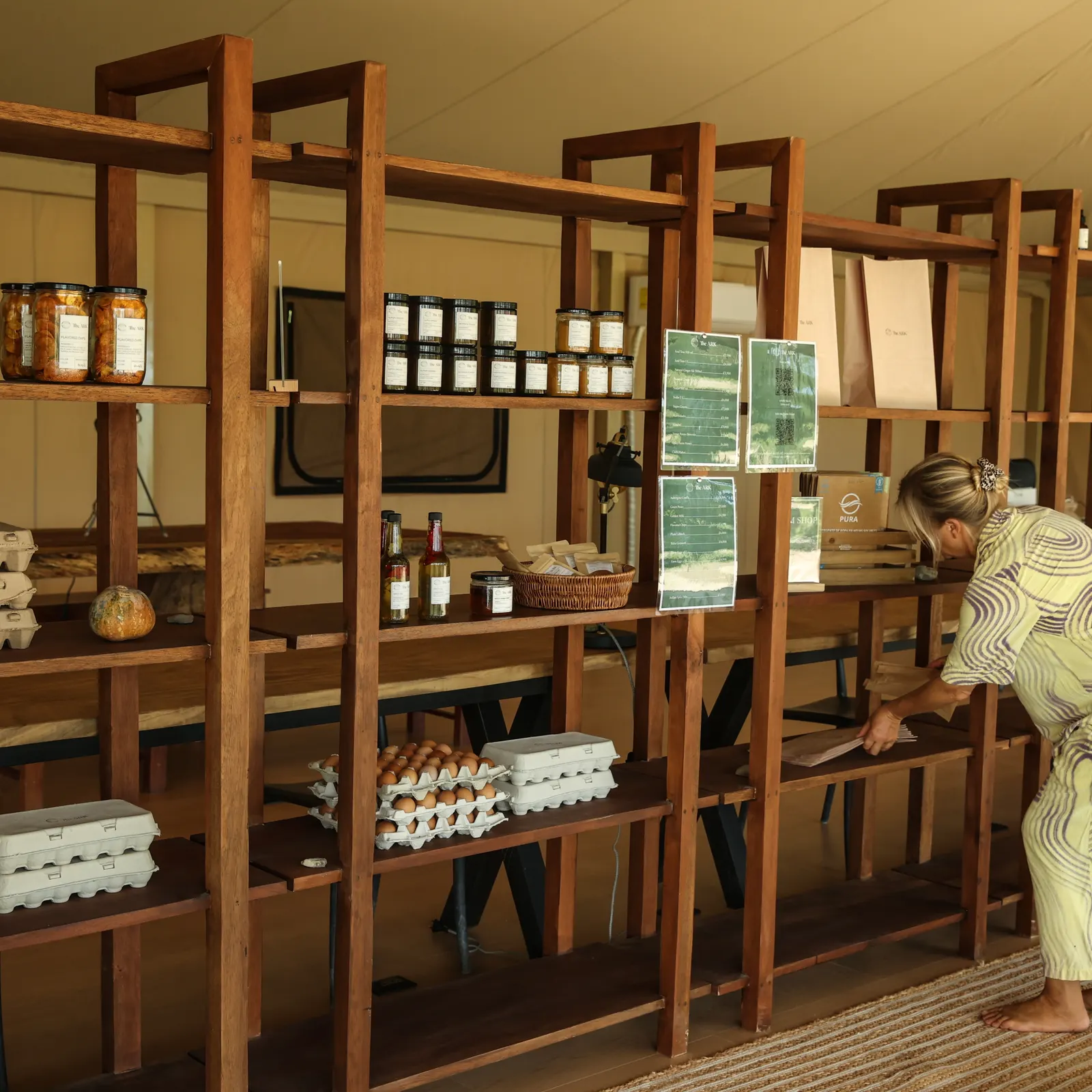 ARK Farm Shop shelves stocked with farm-made jars